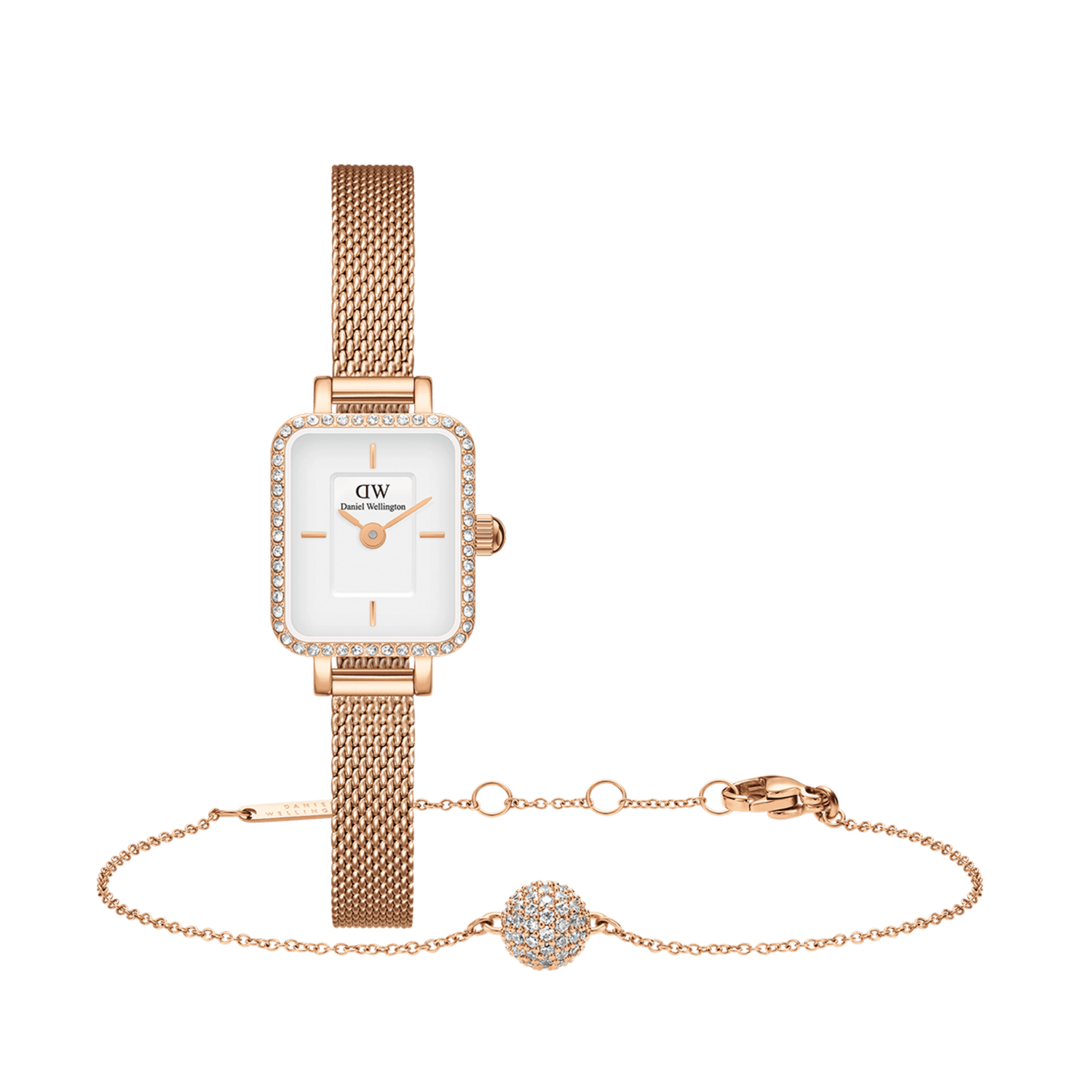 Quadro Mini Lumine Bezel & Pave Crystal Pendant Bracelet Rose Gold