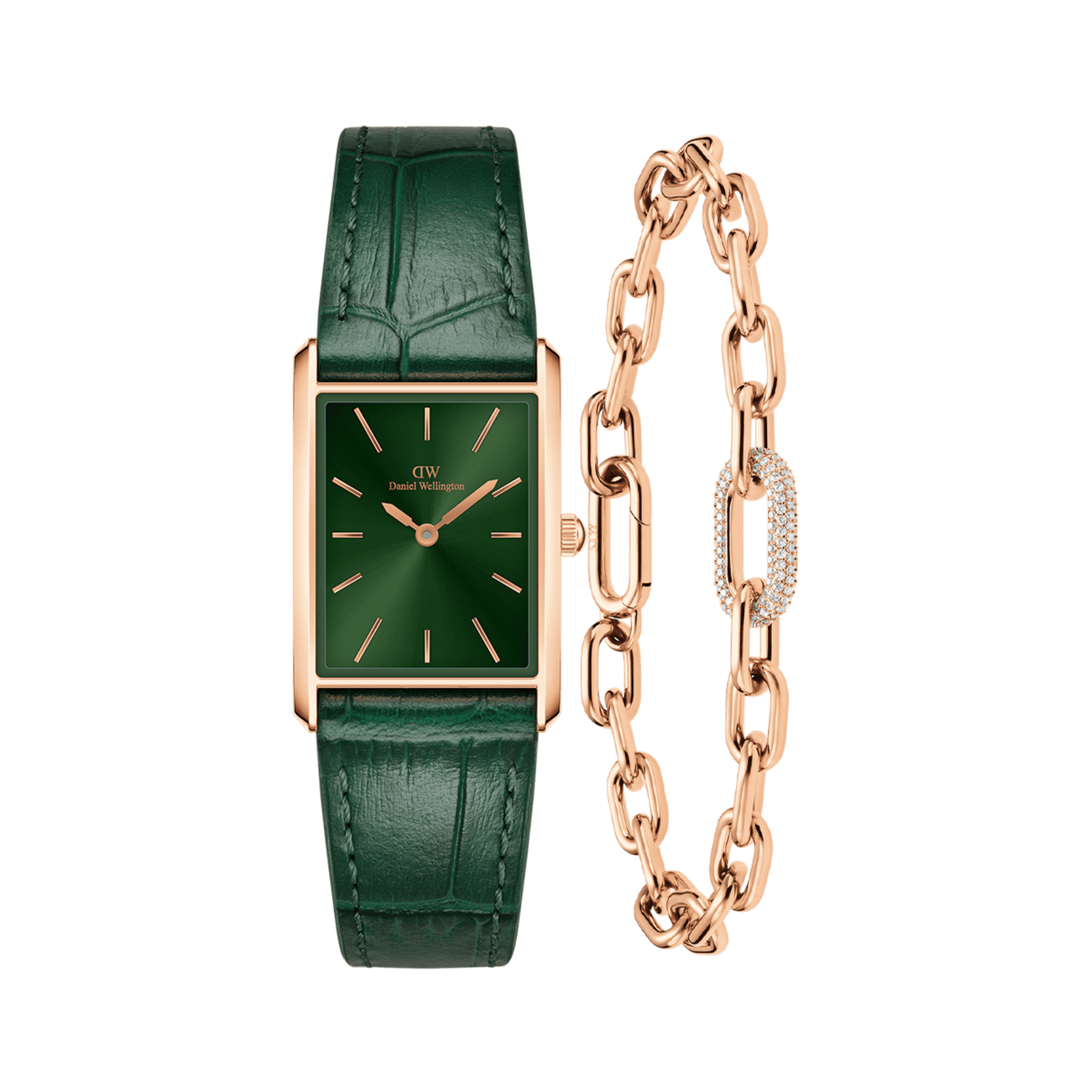 Bound Crocodile Emerald Sunray & Crystal Link Bracelet Rose Gold