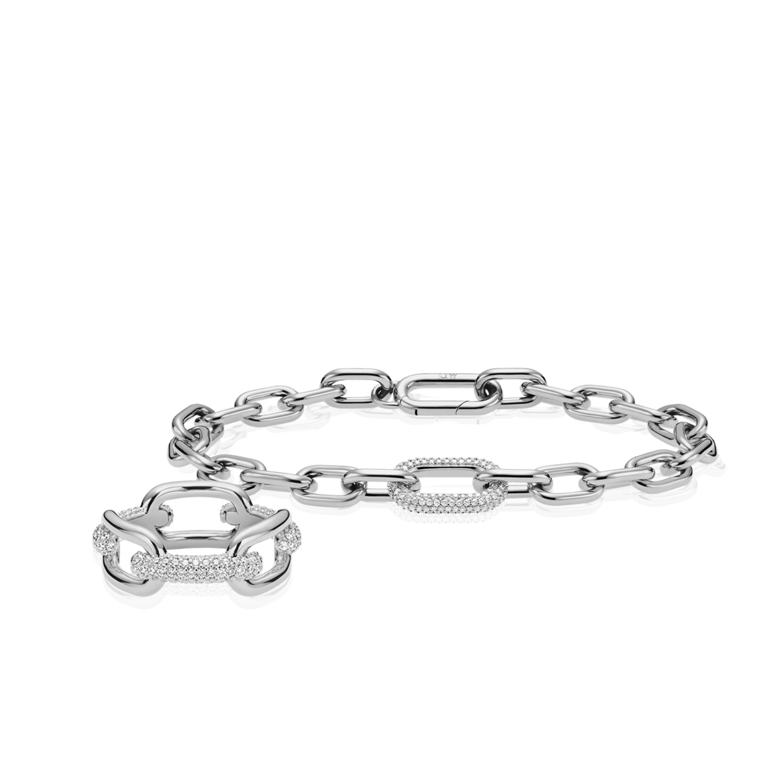 Crystal Link Bracelet & Ring Silver Set