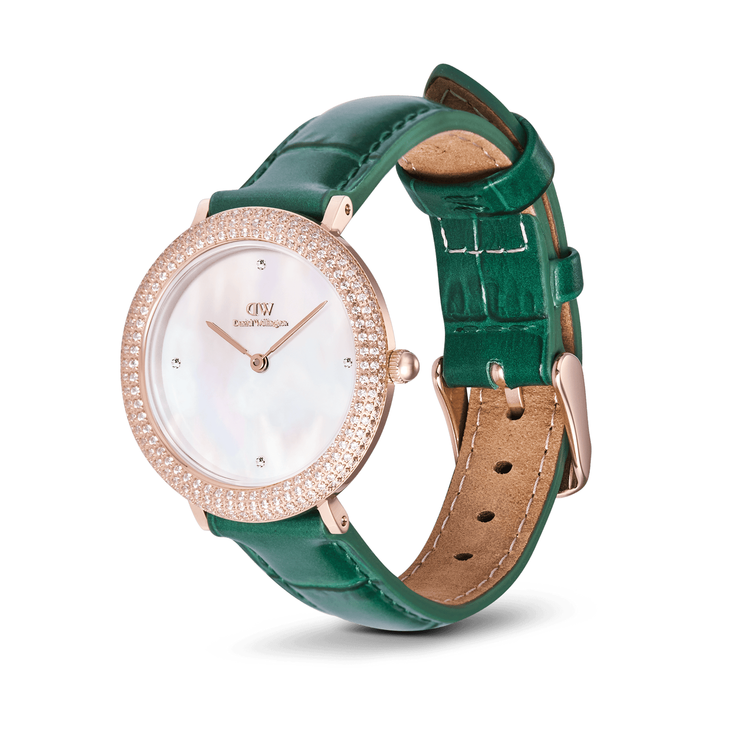 Crystalline Bezel Green Croc Rose Gold